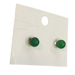 Green Jade Round Ball Stud Earrings 925 Sterling Silver Post 5mm Minimalist